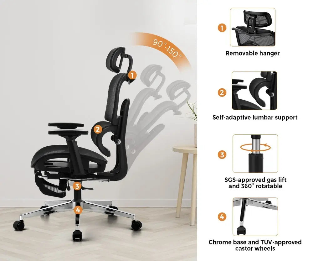 Black and Oak Sit Stand Office Desk and Ergonomic Mesh Chair Set