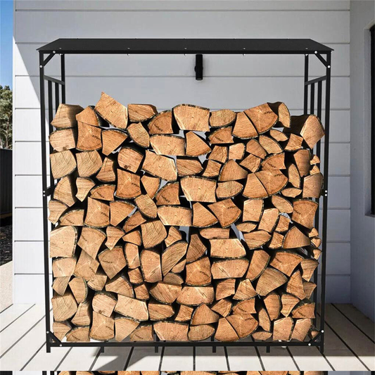 Heavy Duty Outdoor Firewood Storage Metal Log Rack with Top Cover