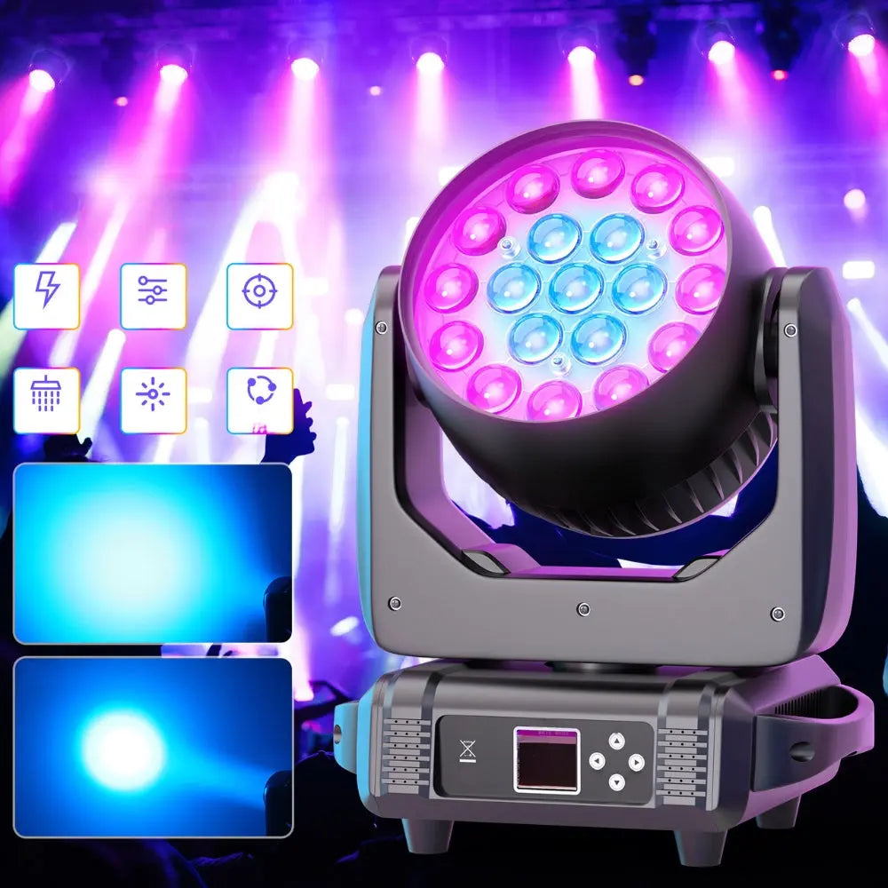 DMX 19x15W RGBW 4in1 LED Wash Zoom Moving Head Beam Light DJ Party Stage Light
